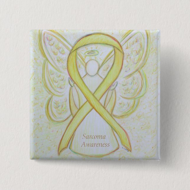 Sarcoma Yellow Awareness Ribbon Angel Button (Vorderseite)