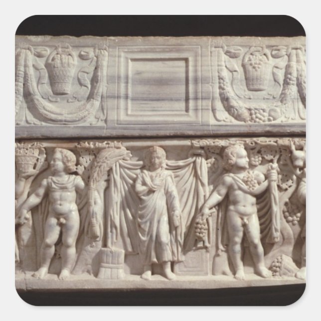 Sarcophagus, der die Verstorbenen darstellt Quadratischer Aufkleber (Vorderseite)