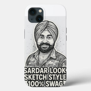 Sardar Sketch Swag iPhone 13 Hülle – Schwarz & Wei