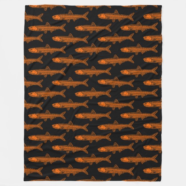 Sardellenmuster - Orange und Schwarz Fleecedecke (Vorderseite)