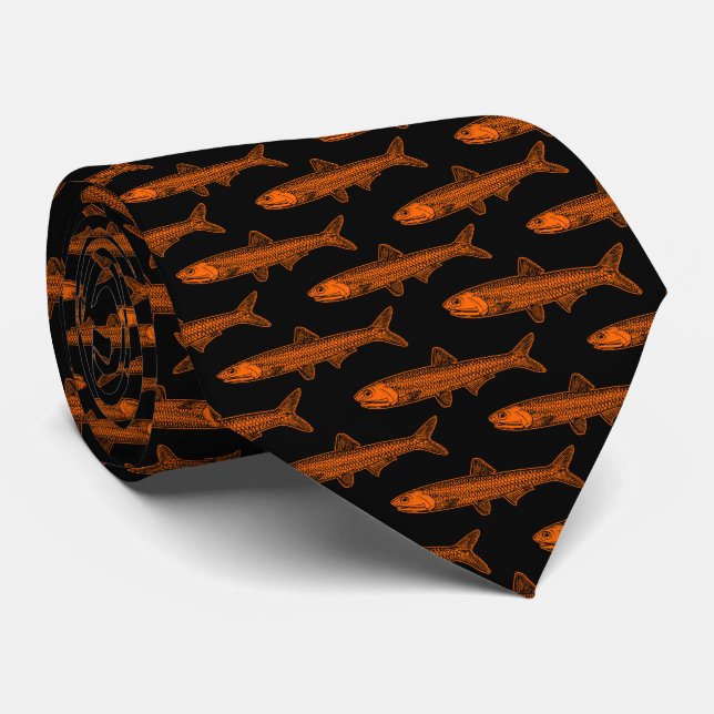 Sardellenmuster - Orange und Schwarz Krawatte (Gerollt)