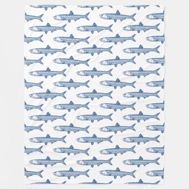 Sardellenmuster - Shibori Blue on White Fleecedecke (Vorderseite)