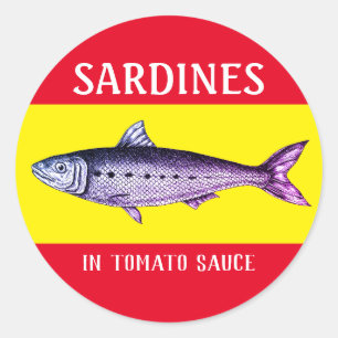 Sardine auf Sauce-Etiketten-Aufkleber Runder Aufkleber