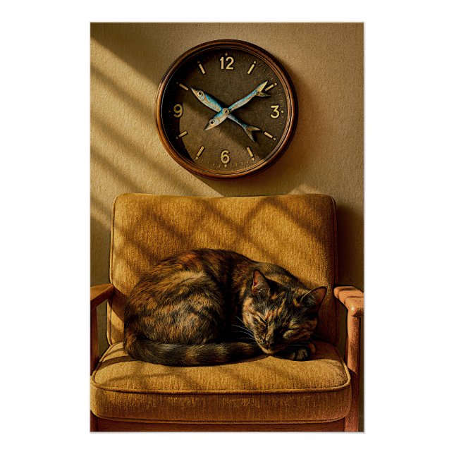 Sardine O’clock Dreamtime – Surrealistische Katzen Poster (Vorderseite)