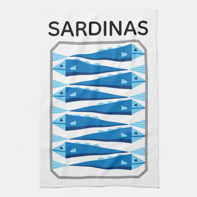 Sardinen blau-weißer Fisch-Schürze Geschirrtuch (Vertikal)