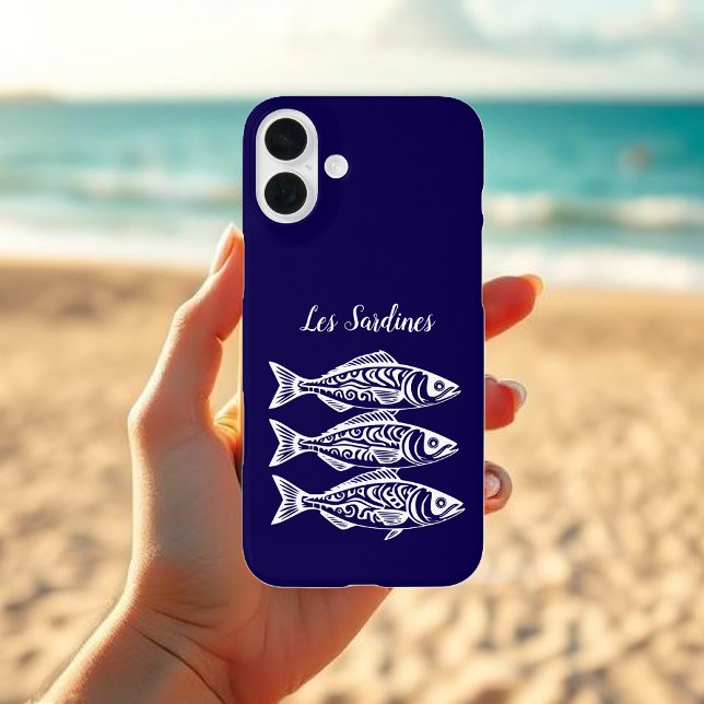 Sardinen-Blue-Hawaiian Case-Mate iPhone Hülle (Les Sardines Hawaiian Fisherman Trend Beach Summer Phone Case Dark Blue)