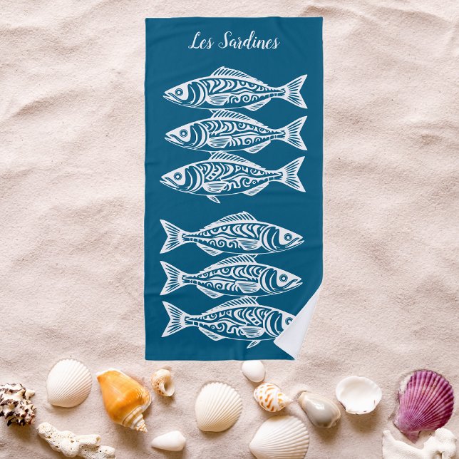 Sardinen-Blue-Hawaiian Strandtuch (Les Sardines Hawaiian Fisherman Trend Beach Summer Beach Towel Blue)