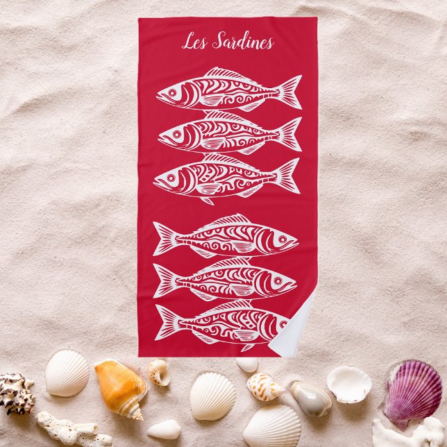 Sardinen-Cherry Red Hawaiian Strandtuch (Les Sardines Hawaiian Fisherman Trend Beach Summer Beach Towel Cherry Red)