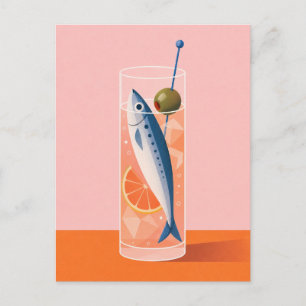 Sardinen-Cocktail-Gruß Dirty Martini Fisch Postkarte