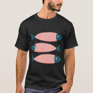 Sardinen-Fischillustration in Rosa und Blau T-Shirt