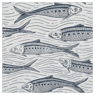 Sardinen in Bewegung in navy und elfenbein Stoff