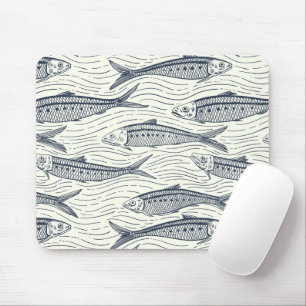 Sardinen in Bewegung in navyblau und elfenbein Mousepad
