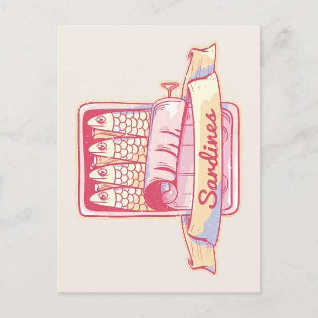 Sardinen in Zinn Postkarte (Vorderseite)