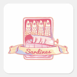 Sardinen in Zinn Quadratischer Aufkleber