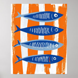Sardinen Küstenkunst Lebendige Küchenwanddekoratio Poster