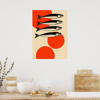 Sardinen mit Abstrakten Sun Circles Poster