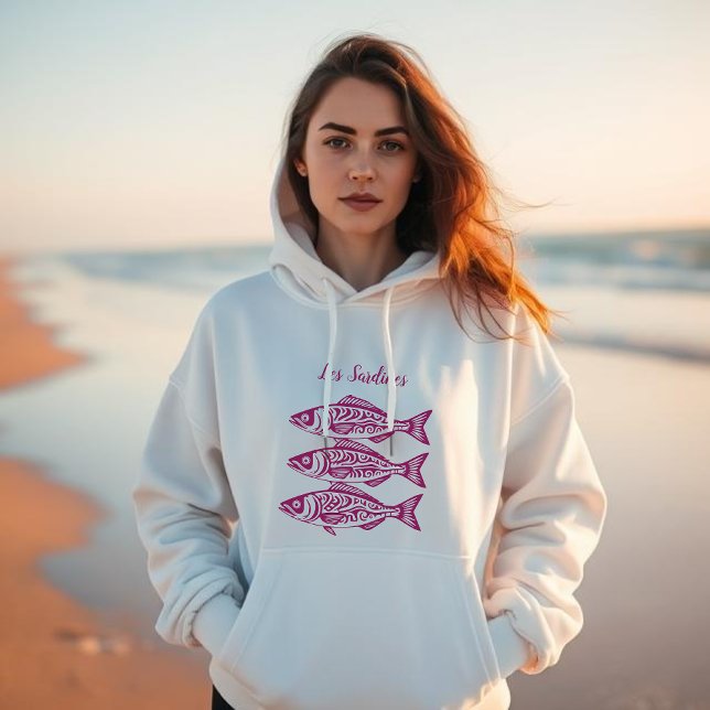 Sardinen-rosa Hawaiisch Hoodie (Les Sardines Pink Hawaiian-Fisherman style)