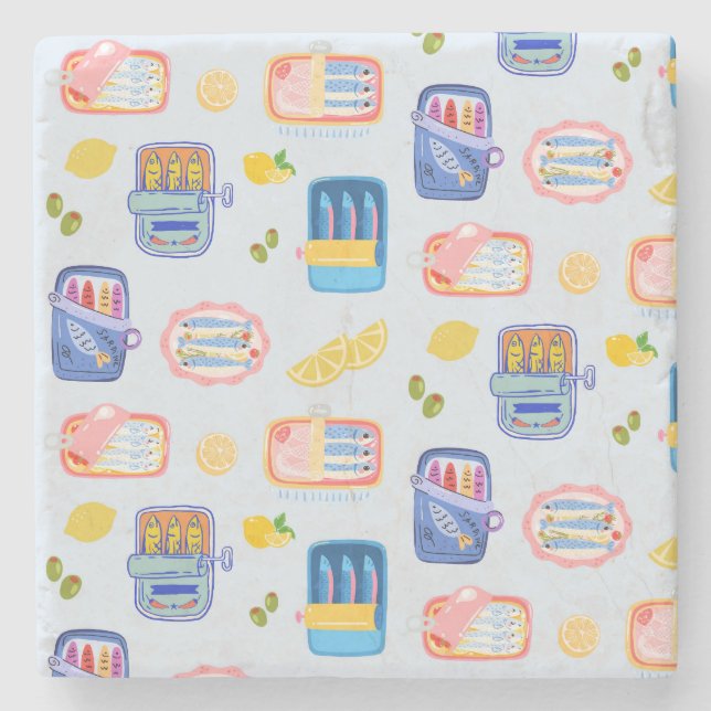 Sardinen und Zitronen Steinuntersetzer (Vorderseite)