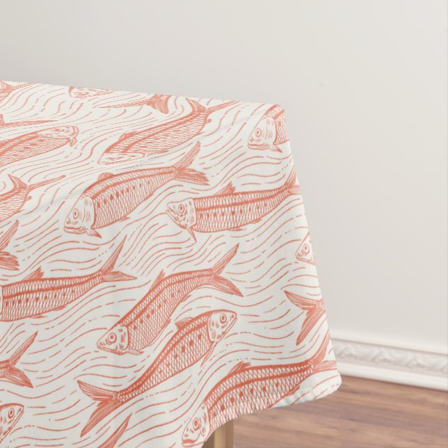 Sardines in Motion in coral and off white Tischdecke (Beispiel)