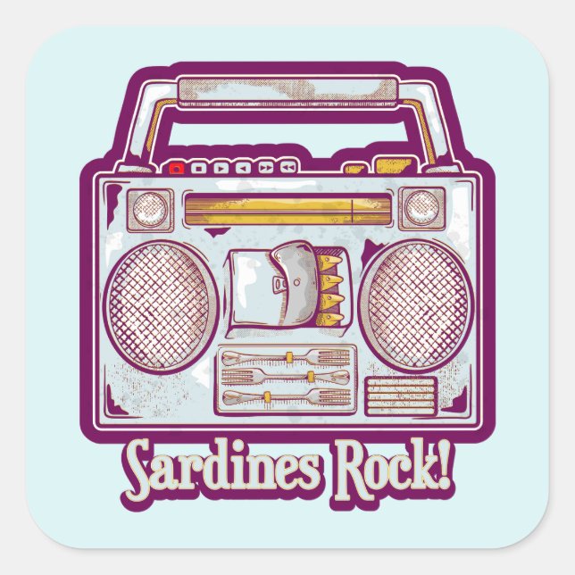 Sardines Rock Funny 80's Stereo Quadratischer Aufkleber (Vorderseite)