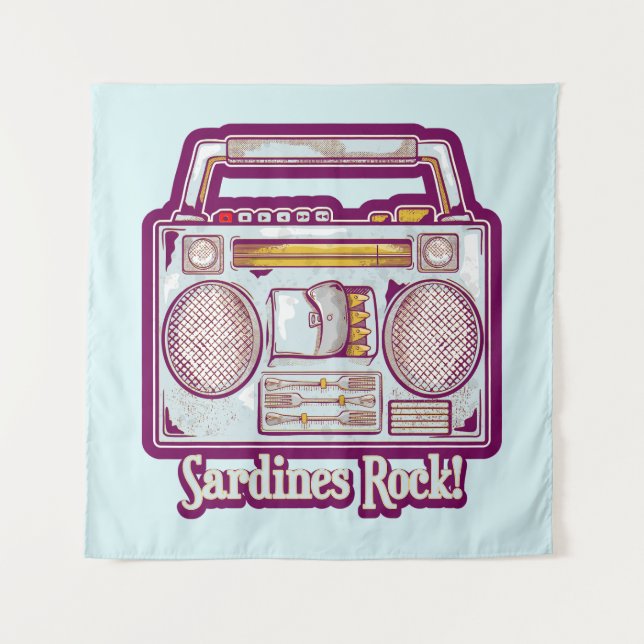 Sardines Rock Funny 80's Stereo Wandteppich (Vorderseite)