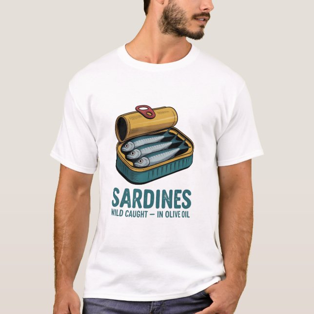 Sardines Tinned Fish Retro Grafik Sommer für Männe T-Shirt (Vorderseite)