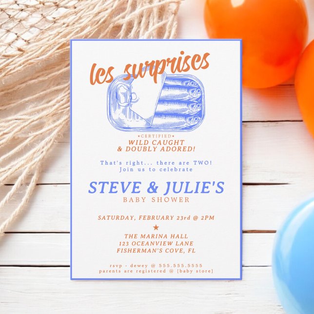 Sardines Tinned Fish Twins Multiples Baby Dusche Einladung (Von Creator hochgeladen)