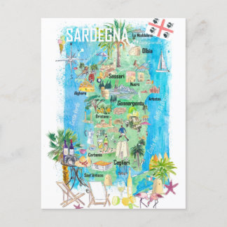 Sardinien Illustrierte Reisekarte Postkarte