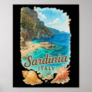 Sardinien Italien Aquarell Strand Reise Souvenir Poster