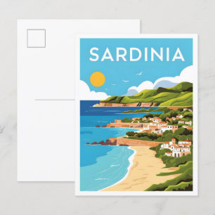 Sardinien Italien Art Vintage Reise Illustration Postkarte
