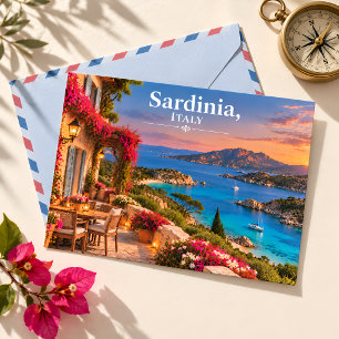 Sardinien Italien Sonnenuntergang Türkis Bay Reise Postkarte