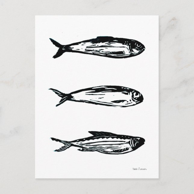 Sardinien und Mackerel Linocut Post Card oder Prin Postkarte (Vorderseite)