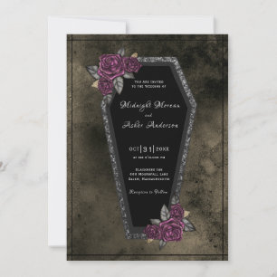 Sarg Schwarze Rosen funkelnde Halloween-Hochzeit Einladung