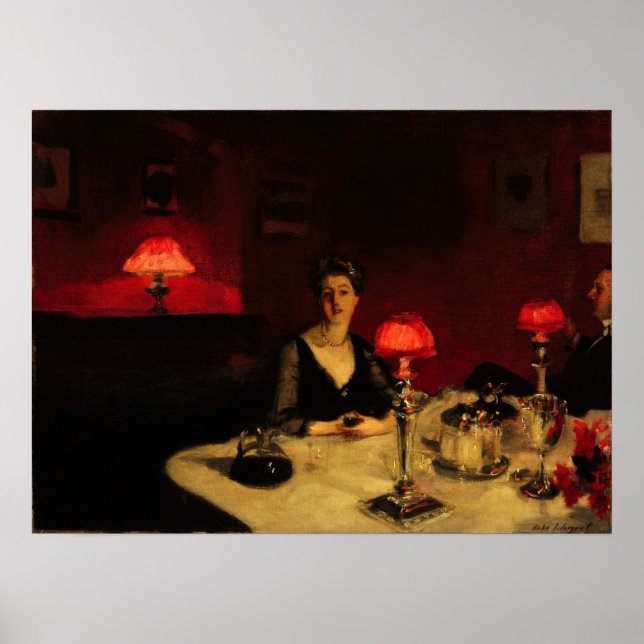 Sargent - Le Verre De Porto, Abendtisch am Abend Poster (Vorne)