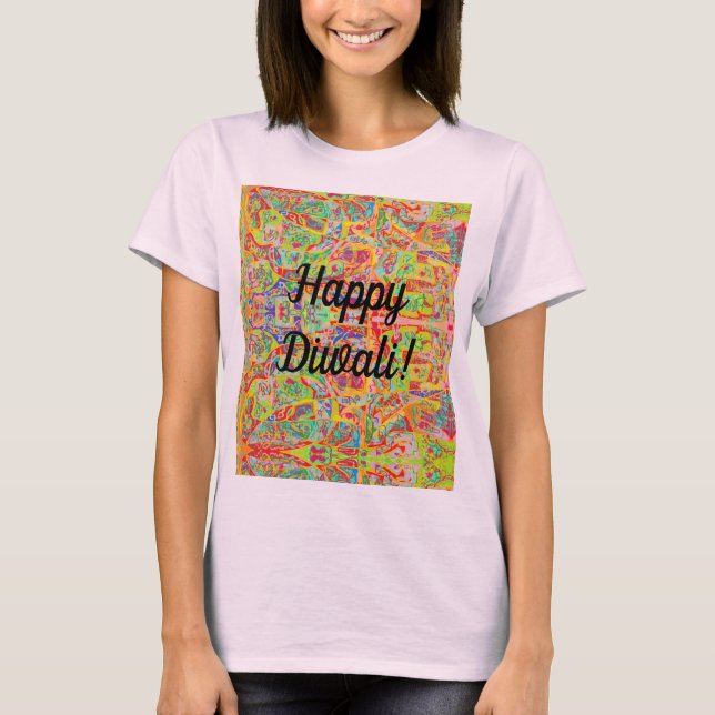 sari abstraktes Design und Happy Diwali T-Shirt (Vorderseite)