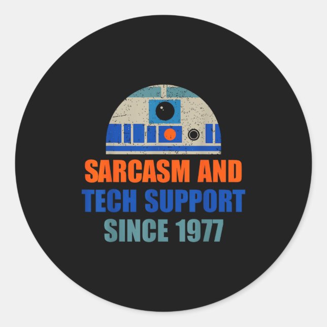 Sarkasmus und Tech-Support seit 1977 Lustiges Desi Runder Aufkleber (Vorderseite)