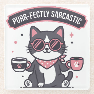Sarkastische Coole Katze Bandana Kaffee Liebhaber Glasuntersetzer