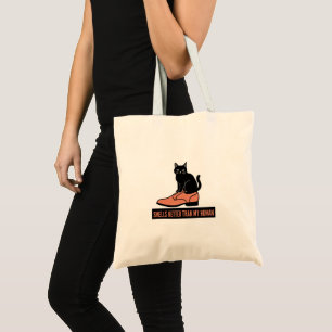 Sarkastische Linolschnitt-Katze-in-Schuh-Meme Tragetasche