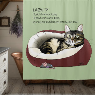 Sarkastischer Fauler Tabby-Katzen-Humor Salbeigrün Duschvorhang