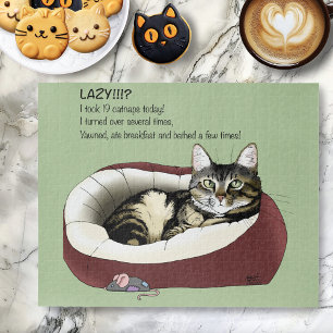 Sarkastischer Fauler Tabby-Katzen Humor Salbeigrün Puzzle