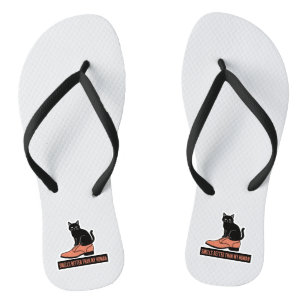 Sarkastischer Linolschnitt-Katzen-in-Schuh-Meme Flip Flops