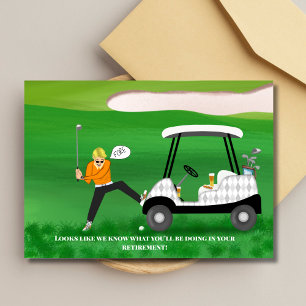 Sarkastischer pensionierter Golfer mit Bier und Ho Karte