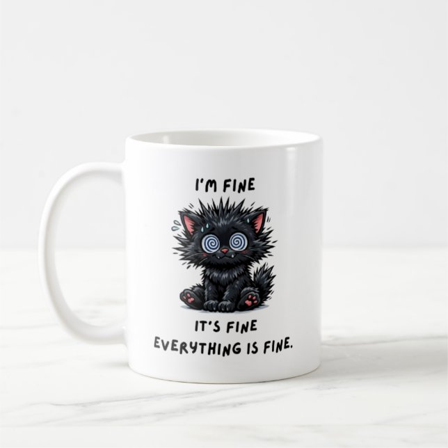 sarkastischer schwarzer Katzenbecher Kaffeetasse (Links)