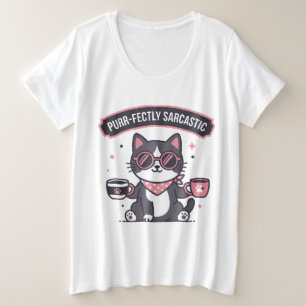 Sarkastisches Coole Katze Bandana Kaffeeliebhaber- Große Größe T-Shirt