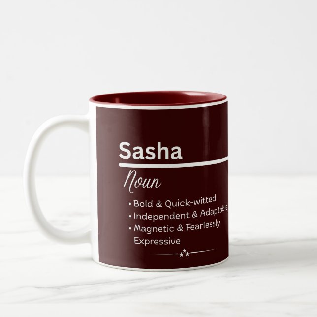 Sasha Personalized Girl Name Meaning Coffee Mug Zweifarbige Tasse (Links)