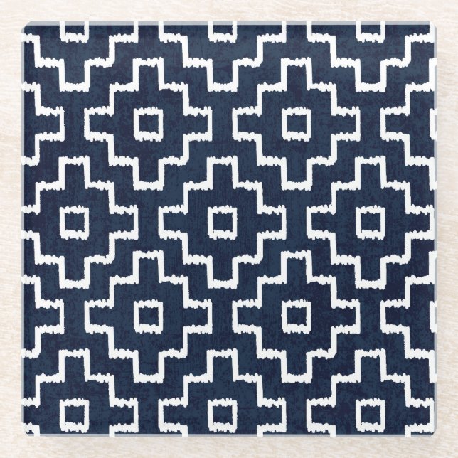 Sashiko Muster: Traditionelle japanische Stickerei Glasuntersetzer (Vorderseite)