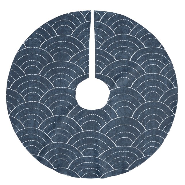 Sashiko Stickerei: Indisches japanisches Muster. Polyester Weihnachtsbaumdecke (Vorderseite)
