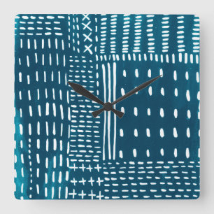 Sashiko Stitches Quadratische Wanduhr