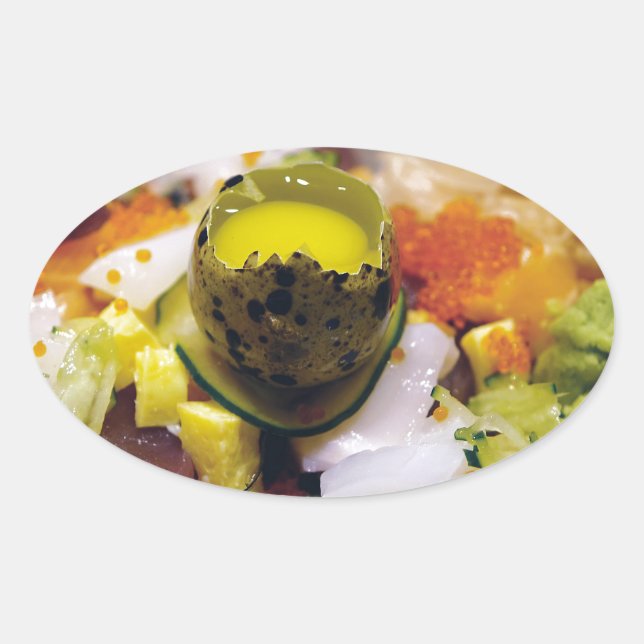 Sashimi Lmon Thunfisch Meeresfrüchte Kaviar Japani Ovaler Aufkleber (Vorderseite)