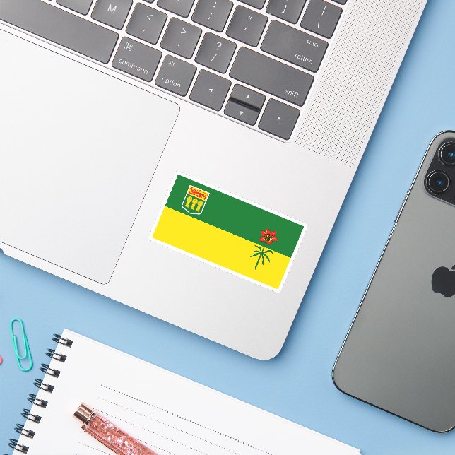 Saskatchewan Flag Graphic Aufkleber (Laptop mit iPhone)